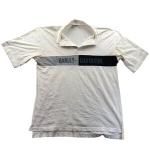 Vintage Harley-Davidson Mens Polo Shirt Medium R.K. Stratman White Short Sleeve
